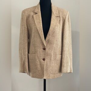 F.Shay 10 Multicolored 100% Pure Wool Beige Blazer‎ w Shoulder Pads 529